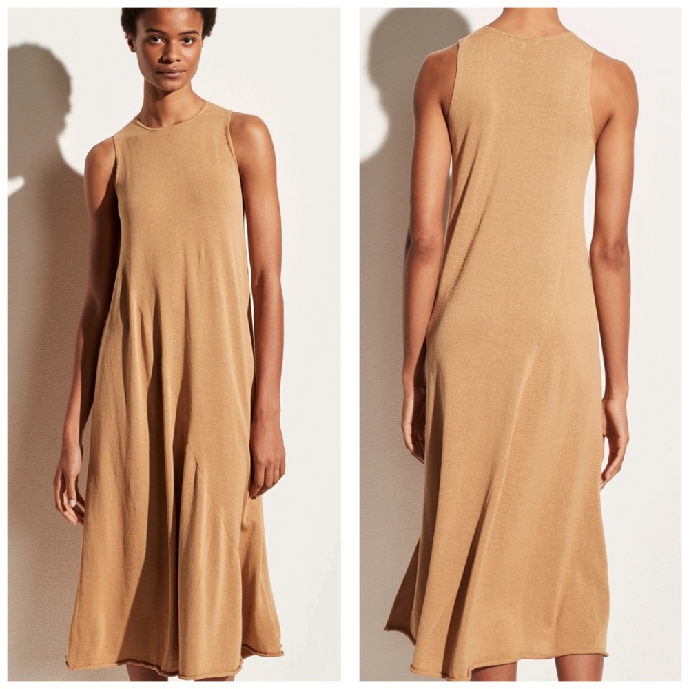 Vince Shirred Tank Dress in Pale Walnut 100% Cotton Size XS